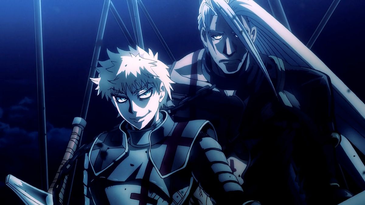 Nell'immagine sono rappresentati Giovanna d'Arco e Gilles De Rais in toni scuri con le armature addosso. E' una scena tratta dall'anime Drifters